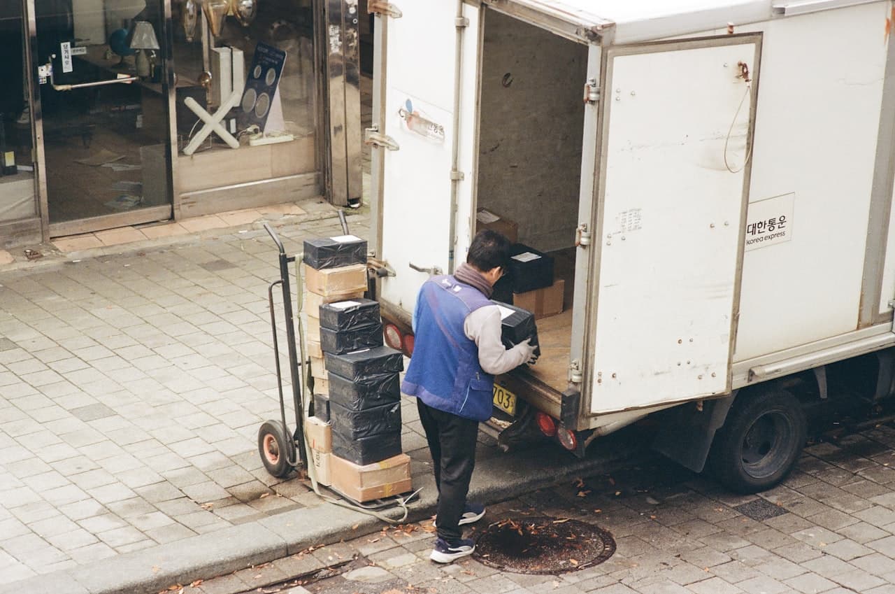 Freight being loaded and handled at a warehouse